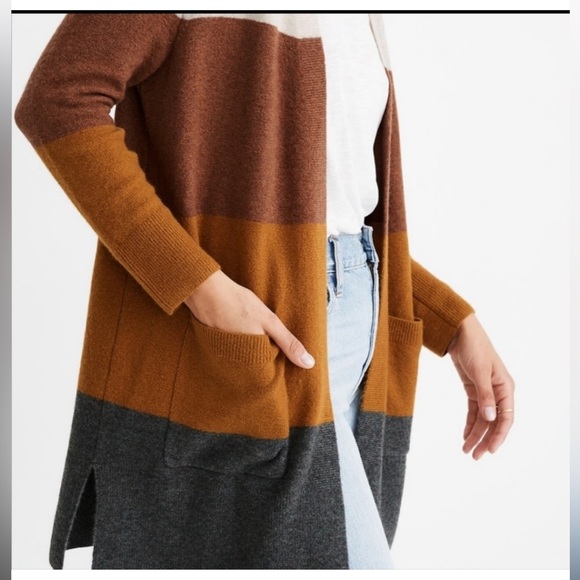 MADEWELL Colorblock Long Cardigan In Heather Linen  XXS - Picture 2 of 4
